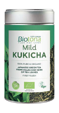 Biotona Bio Kukicha é um chá produzido a partir das hastes e nervuras (torradas) das folhas de chá que, segundo a tradição, são colhidas no início de maio (primeira colheita). Este chá tem um sabor doce, suave e cheio de personalidade, adequado tanto para as crianças como para o adultos.