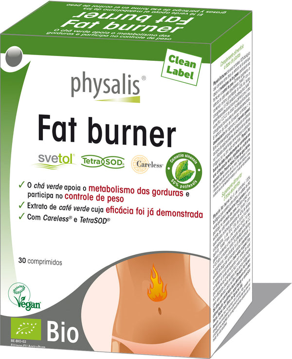 Physalis Fat burner bio é um complexo 100% biológico, que contém, entre outros, um extrato de chá verde que apoia o metabolismo das gorduras e, assim participa no controle de peso. 