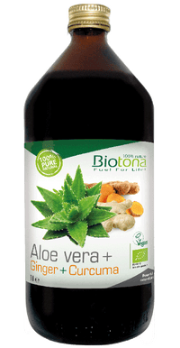 Biotona Bio Aloe vera + Ginger + Curcuma contém a quintessência positiva de 3 superalimentos reconhecidos pelos seus efeitos benéficos. 